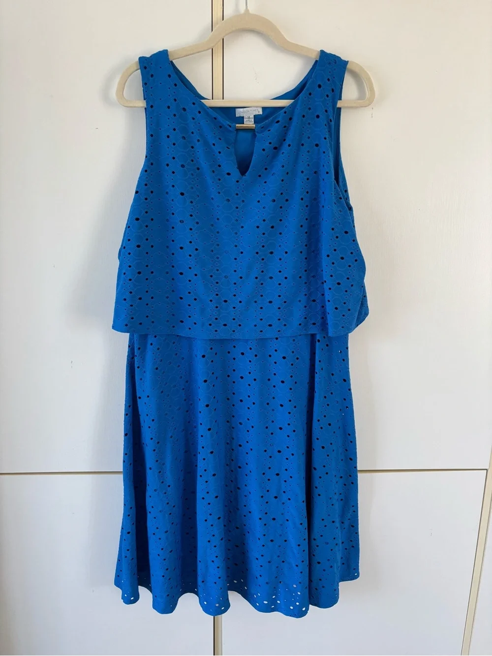 London Times Blue Eyelet Fit Flare Dress Size 14 Wedding Guest Date Night Office - Picture 2 of 12